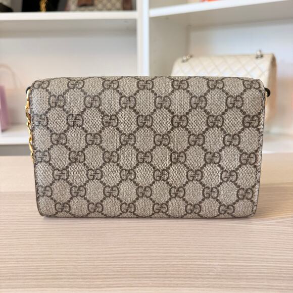 Gucci GG Supreme Monogram Azalea Calfskin Web Mini Horsebit 1955 Chain - Picture 3 of 13